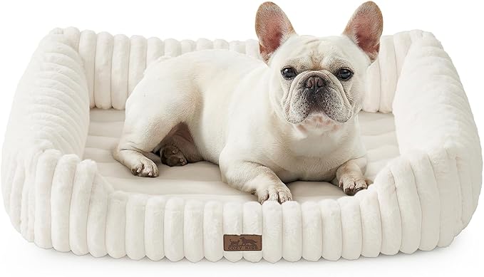 Cute Pet Bed for Small Dogs & Cats - Washable Rectangle Dog Bed with Anti-Slip Bottom, Soft Calming