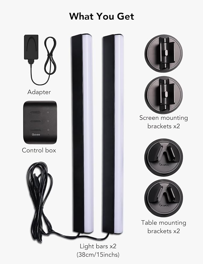 Govee RGBIC Light Bars, 15 Inches WiFi TV Backlight Suitable for 45-70 inch TVs, Smart Light Bars