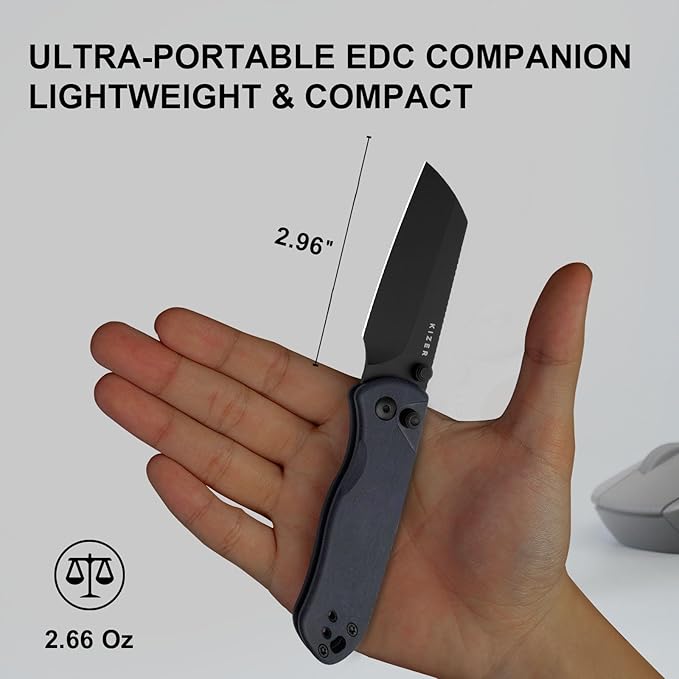 Kizer Drop Bear 2 Pocket Knife, 2.96" Nitro-V Sheepsfoot Blade Folding Knife with Blue Richlite