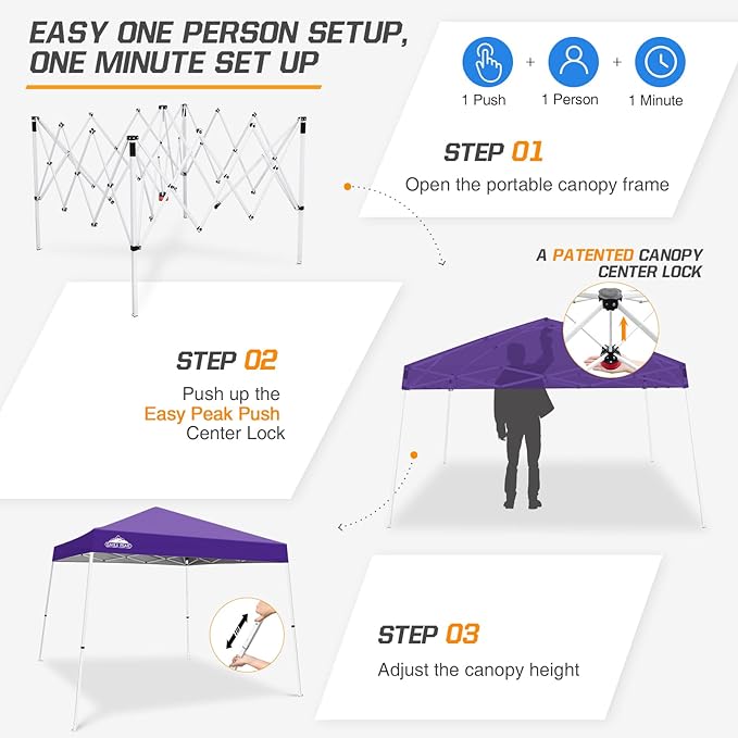 EAGLE PEAK 10x10 Slant Leg Pop-up Canopy Tent Easy One Person Setup Instant Outdoor Beach Canopy