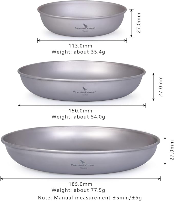 iBasingo 3 Pieces Titanium Plates Set Camping Metal Durable Cooking Pan Dishes Plates Saucer