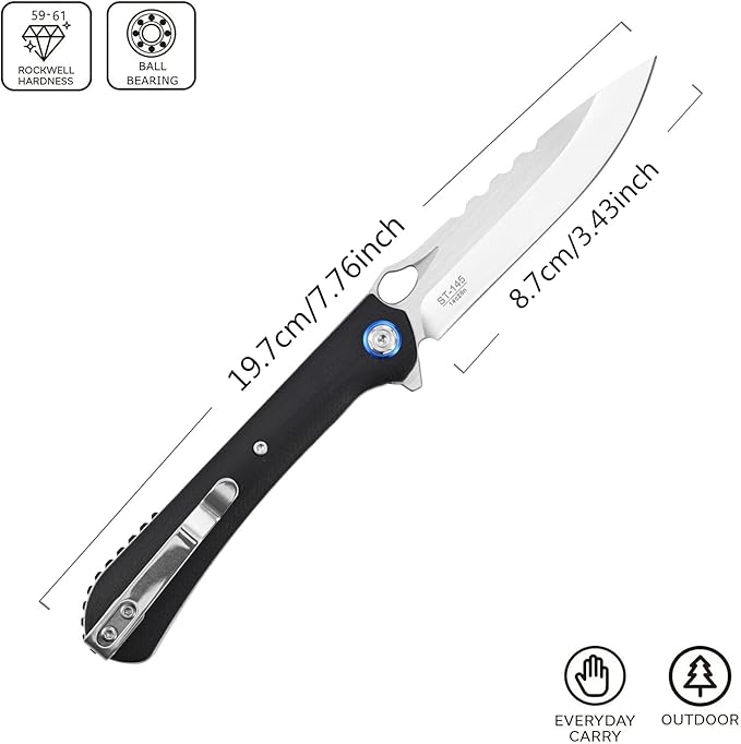 Sitivien ST145 Folding Pocket Knife,14C28N Steel Blade,G10 Handle EDC Tool Knife for Outdoor