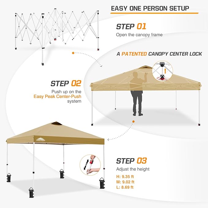 EAGLE PEAK Pop Up Canopy Tent with Wheeled Carry Bag, 8 Stakes, 4 Ropes, 4 Weight Bags, Easy Set Up