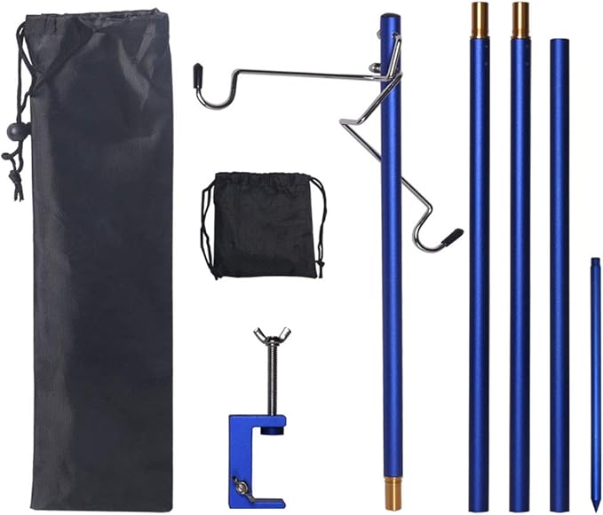HIKEMAN Folding Lantern Stand Pole Portable Lamp Stand Hook Collapasible Light Stand Holder for