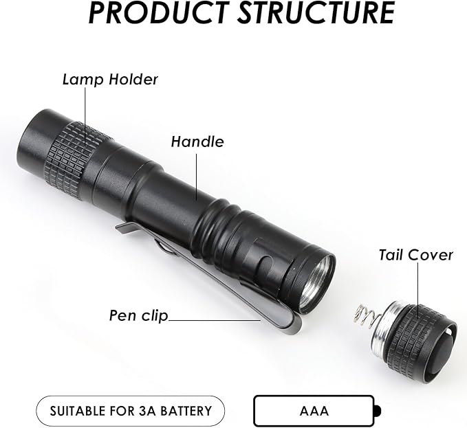 6 Pack Mini Pocket Flashlight, 3.5" Small LED Pen Light with Clip, 500 Lumen Torch White Light