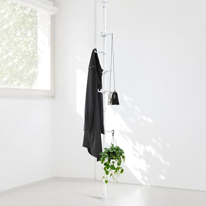 Coat Rack Freestanding, 56 to 125 inch Adjustable Tension Rod Coat Tree with 12 Hooks for Hanging