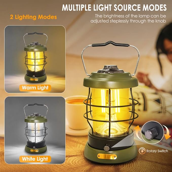 UniqueFire Rechargeable Camping Lantern 1500 High Lumens Hurricane Camp Light 2 Modes Portable