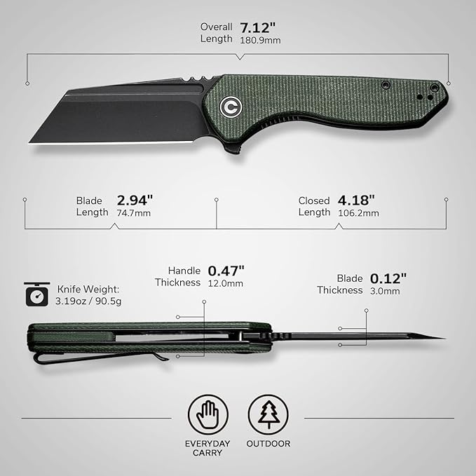 CIVIVI Pocket Knife for Men, ExOne Folding Knife with Flipper, 2.94" Nitro-V Reverse Tanto Blade