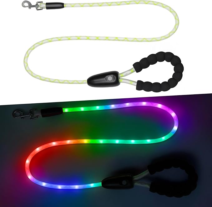 YFbrite Waterproof Light up Dog Leash with 15 Flashing Modes - Super Bright LED Dog Leash for Small