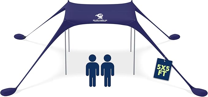 SUN NINJA Beach Tent Sun Shelter UPF50+ - Easy Pop Up Beach Canopy - Outdoor Shade for Camping