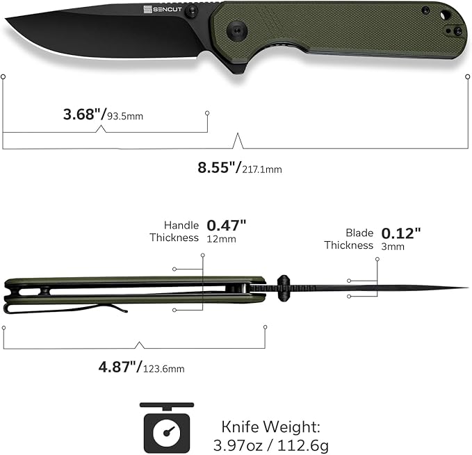 SENCUT Aetheris Pocket Knife, EDC Folding Knife with 3.68'' 9Cr18MoV Blade & G10 Handle, Reversible