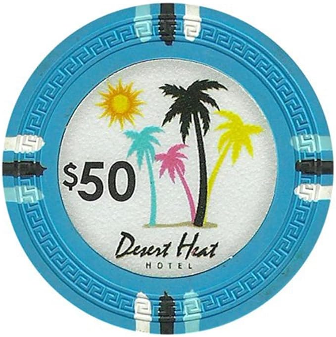 13.5-gram Desert Heat Premium Poker Chips (50-Pack) Heavy Clay Composite Set - Bulk Casino Chips