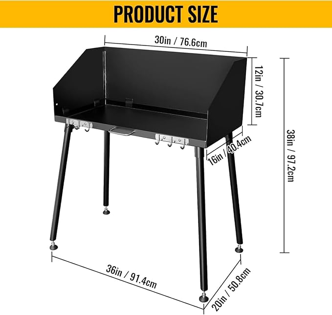 Carbon Steel Camp Cooking Table, Dutch Oven Table with Three-Sided Windscreen and Four Legs for