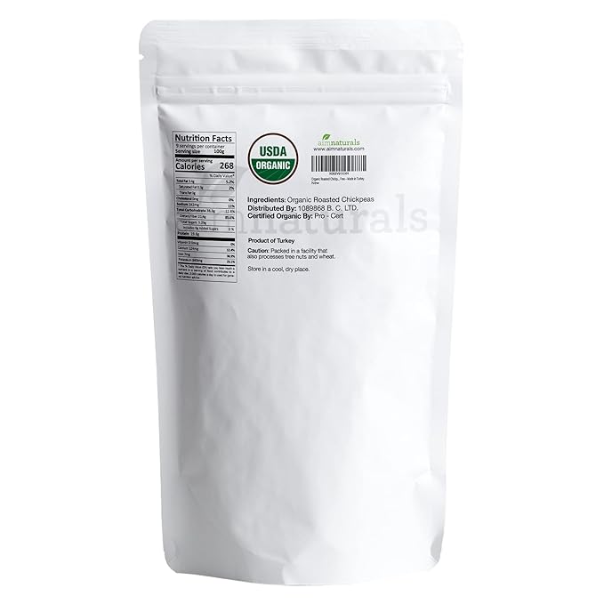 Organic Roasted Chickpeas 2 LB- USDA Organic Certified – Healthy Snack, Lightly Roasted, No Oil, No