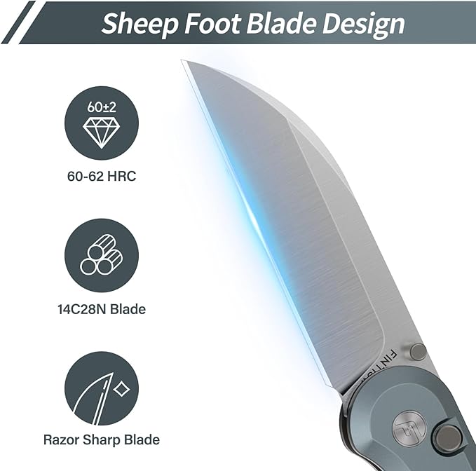 FINTISO Pocket Knife, 3" 14C28N Blade EDC Knife with Aluminum Alloy Handle, Folding Knife with