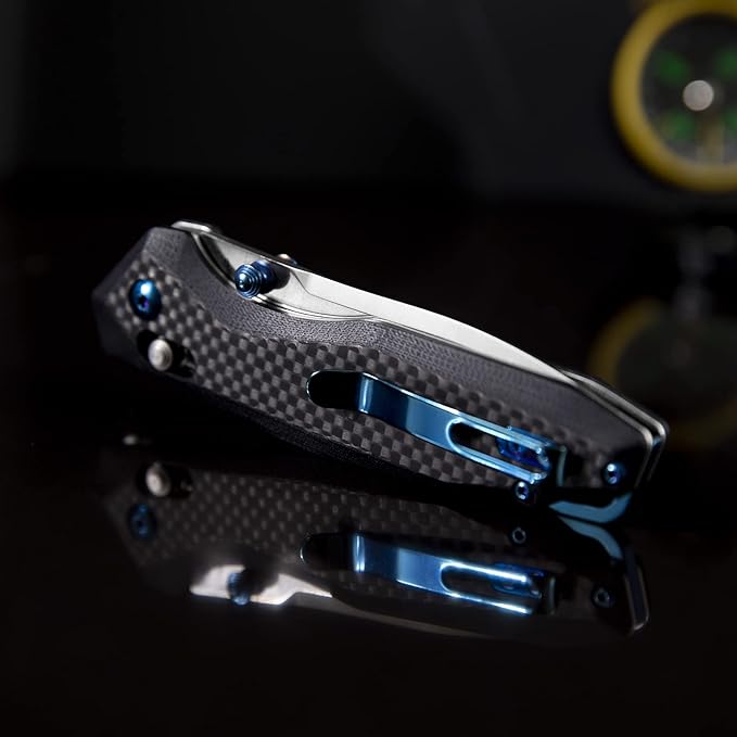 Dispatch Axis Lock Folding Pocket Knife with Clip, 3.27" D2 Steel Blade and Carbon Fiber Handle