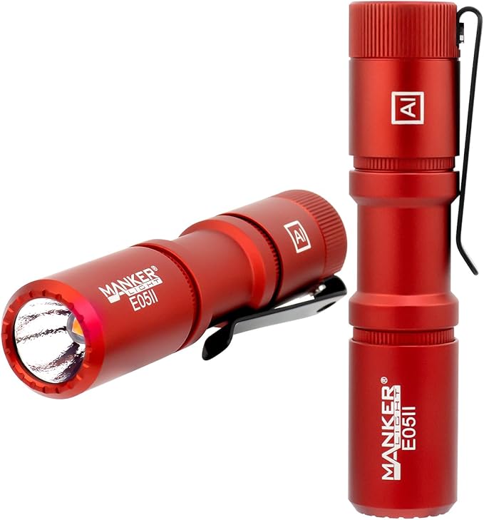Manker E05 II High Output EDC Flashlight Eeay to Carry, for Camping, Hiking (Red, 1300 Lumens 6500K
