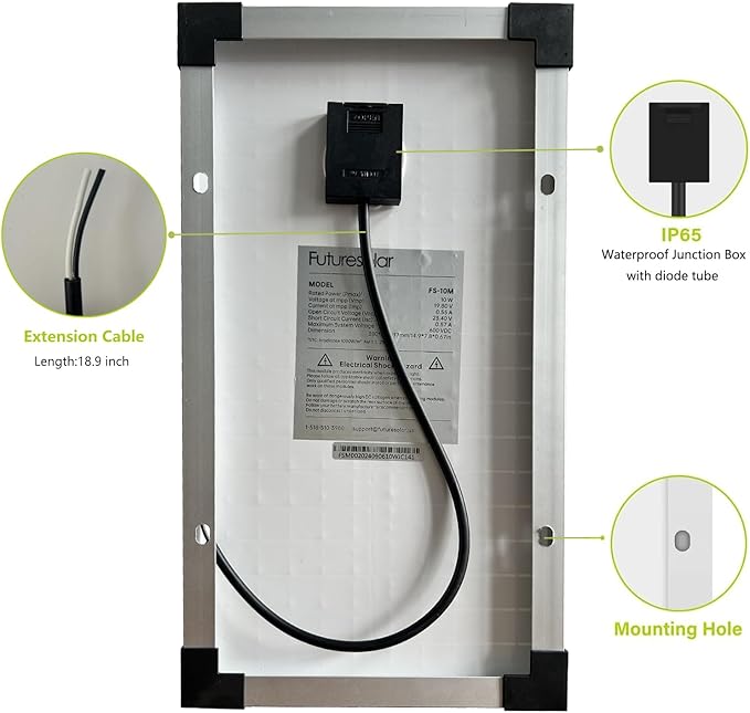 12V 10W Monocrystalline Solar Panel Battery Charger Portable for Vehicle Gate Opener Electrical