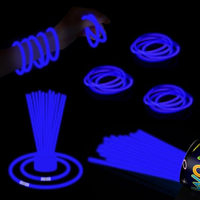 40 Pack 8??Blue Glow Sticks Bracelet Necklaces Bulk with 40 Connectors Neon Glow In The Dark Party