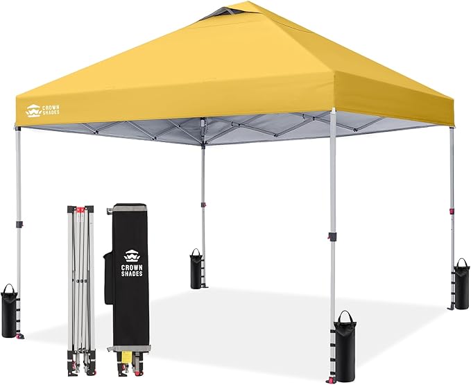 Crown Shades 10x10 Pop Up Canopy - Beach Tent with One Push Setup - Outdoor Sun Shade for Events