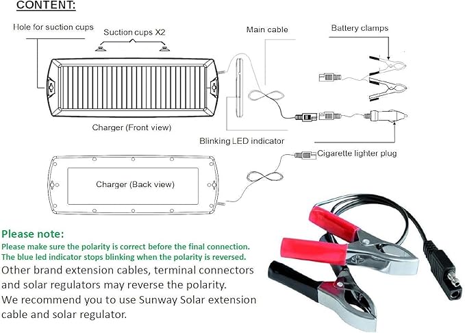 Sunway Solar Car Battery Trickle Charger & Maintainer 12V Solar Panel Power Kit Portable Backup for