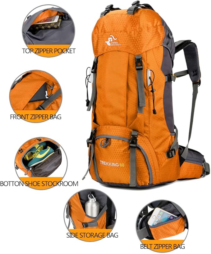 Bseash 60L Waterproof Hiking Camping Backpack with Rain Cover, Large Outdoor Sport Travel Daypack