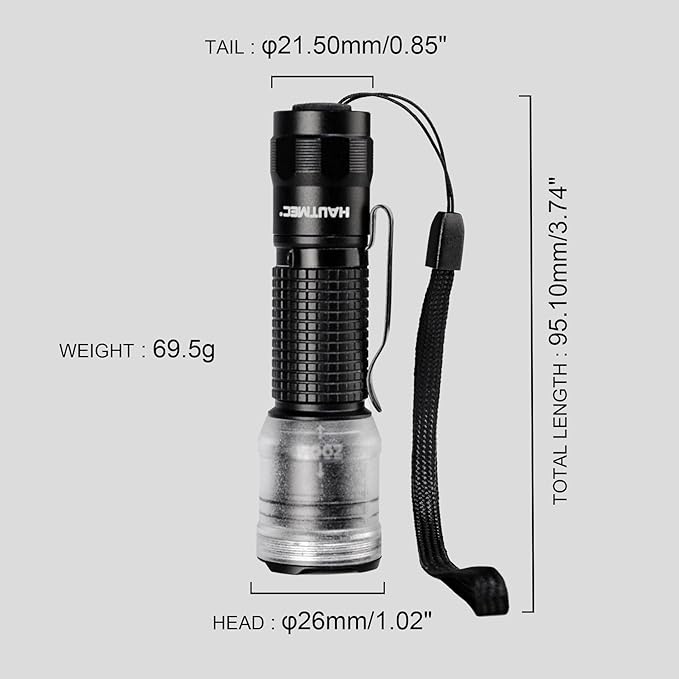 HAUTMEC 700 Lumens Rechargeable Flashlights Waterproof LED Flashlight with Zoomable Beam Bright