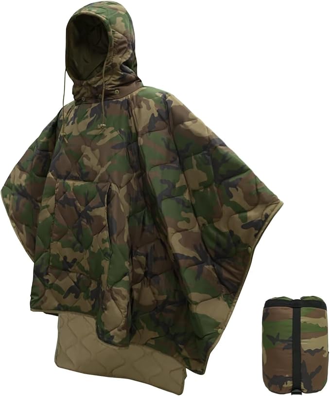 Poncho Liner Hoodie with Pocket Insulated Military Sleeping Bag Waterproof for Outdoor Camping