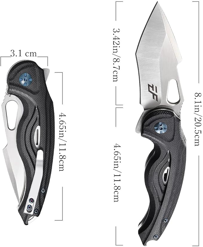 Eafengrow EF936 Pocket Knife,G10 Handle D2 Steel Blade Knife with Ball Bearing Safe Open Flipper