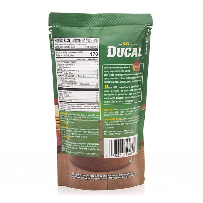 Ducal Refried Red Beans Pouch, 8 Ounce (Pack of 24) - Instant Vegetarian Refried Red Beans, Non-GMO