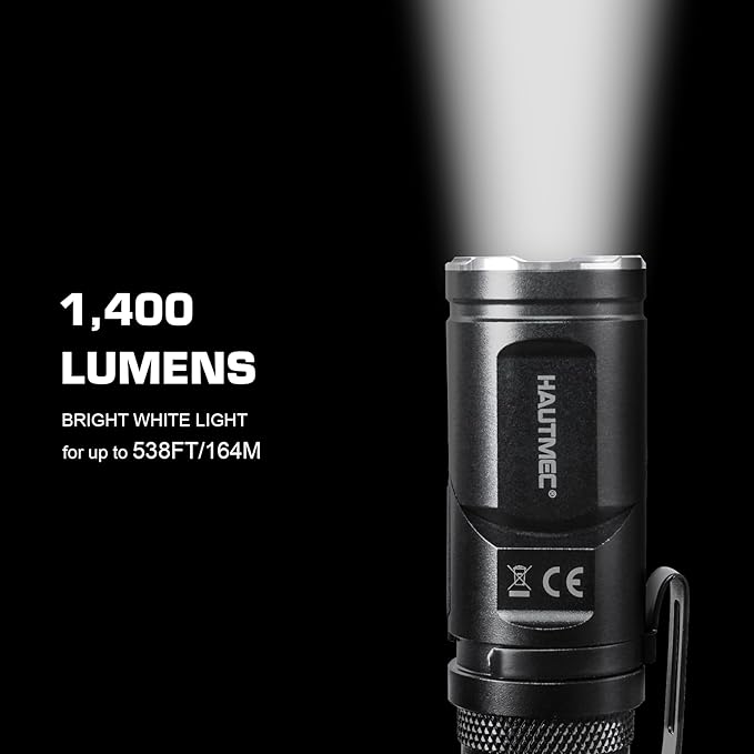 HAUTMEC 1400 Lumen Rechargeable Flashlights LED EDC Flashlight with 90 Degree Flashlight Swivel