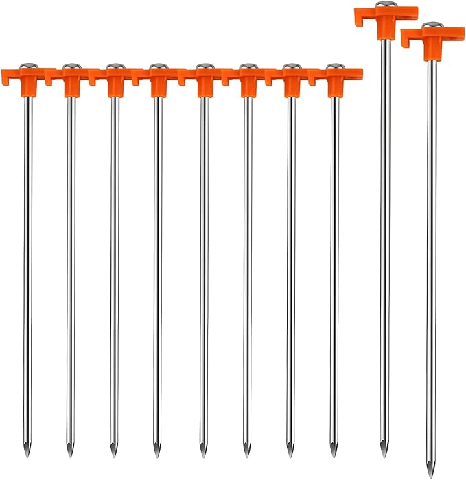 10 Pack Tent Stakes - 9.75 Inch Galvanized Non-Rust Ground Stakes Heavy Duty Canopy Anchors Metal