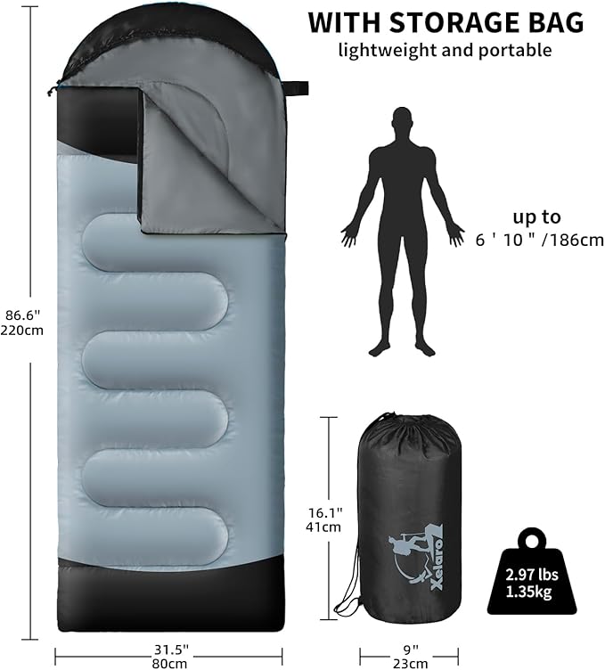 Sleeping Bags for Adults Kids - 3 Season Cold&Warm Weather Waterproof Camping Sleeping Bags