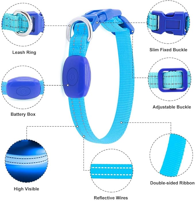 Light Up Dog Collar - Rechargeable Puppy Collar Glow in The Dark LED Dog Collar Lights for Small