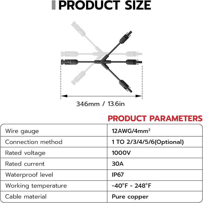 Solar Connectors Y Branch 1 to 3,30A 1000V Solar Parallel Connector for Solar Panels,IP67