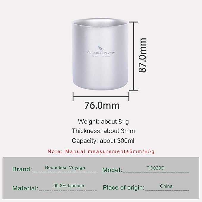 Boundless Voyage 3 in 1 Double Walled Titanium Cup Heat Resistant Mini Tea Drink Cup Outdoor