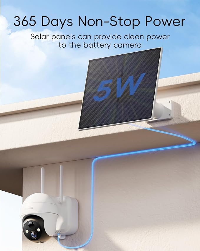 ZUMIMALL 5W Solar Panel for Security Cameras Wireless Outdoor, with Micro USB & Type-C Port
