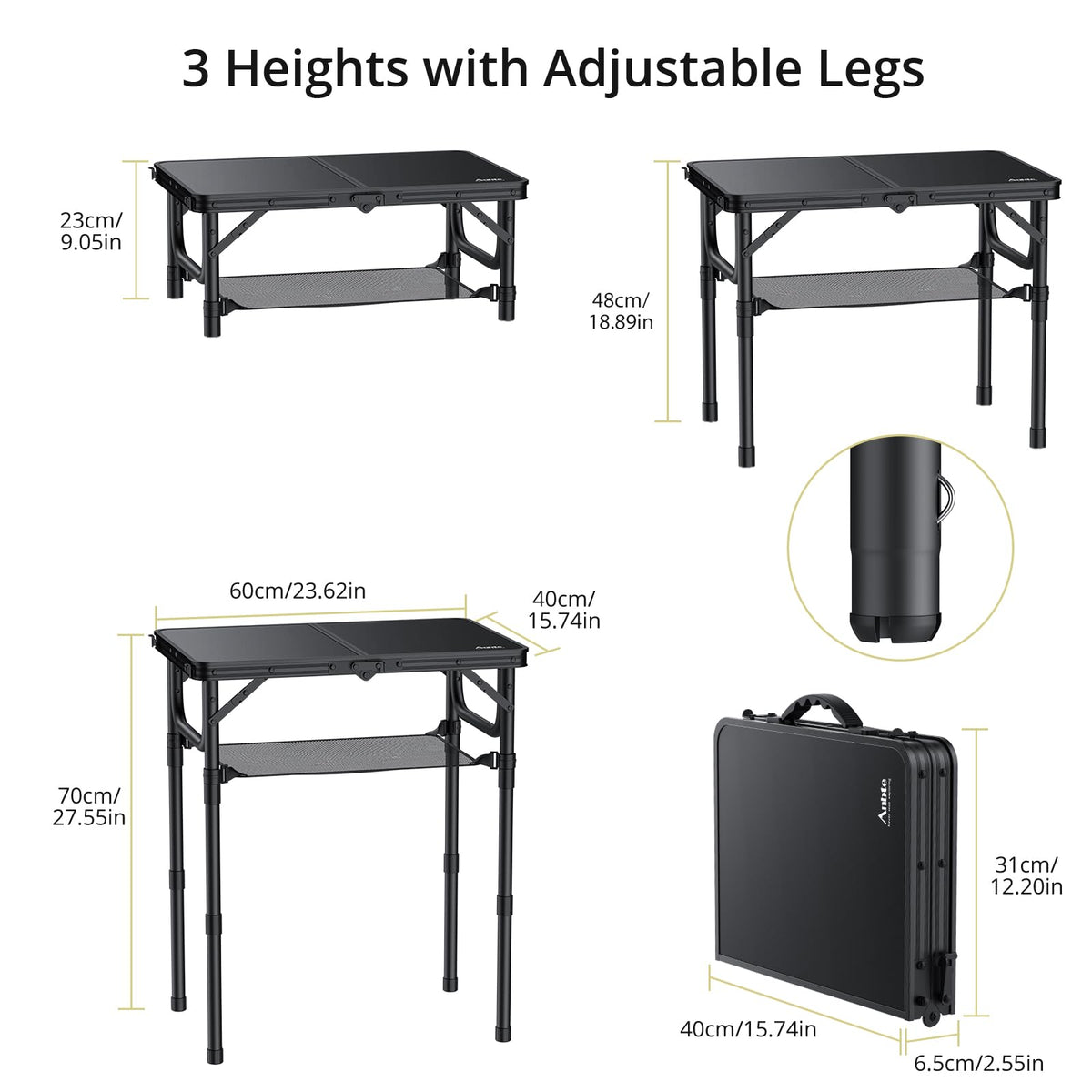 Anbte Folding Camping Table, 24"X 16" Adjustable Height Small Folding Table