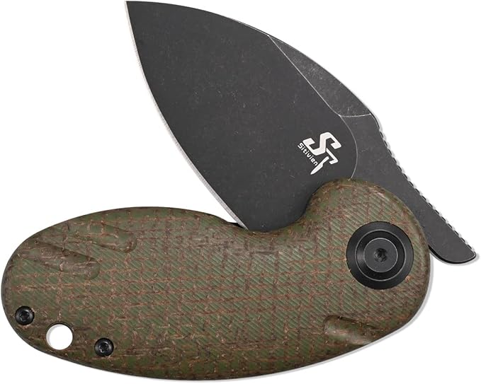 Sitivien ST153 Pocket Folding Knife,Sandvik 14C28N Black Stonewashed Blade with Micarta