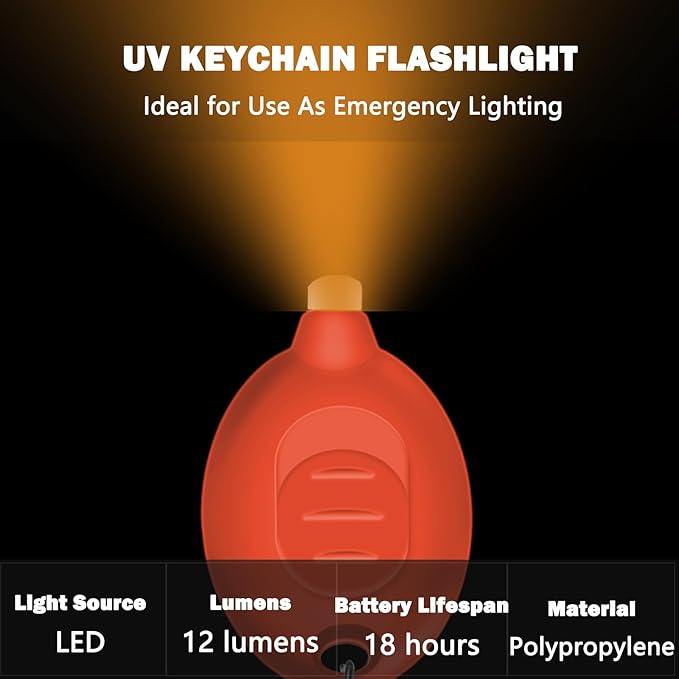 Mini LED Keychain Flashlight, 12 Lumen Orange Light, Portable Keyring Torch with Orange Shell