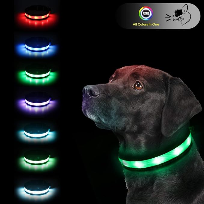 Light Up Dog Collars,Safety LED Dog Collars USB Rechargeable 7 Changing Colors Glow in The Dark Dog
