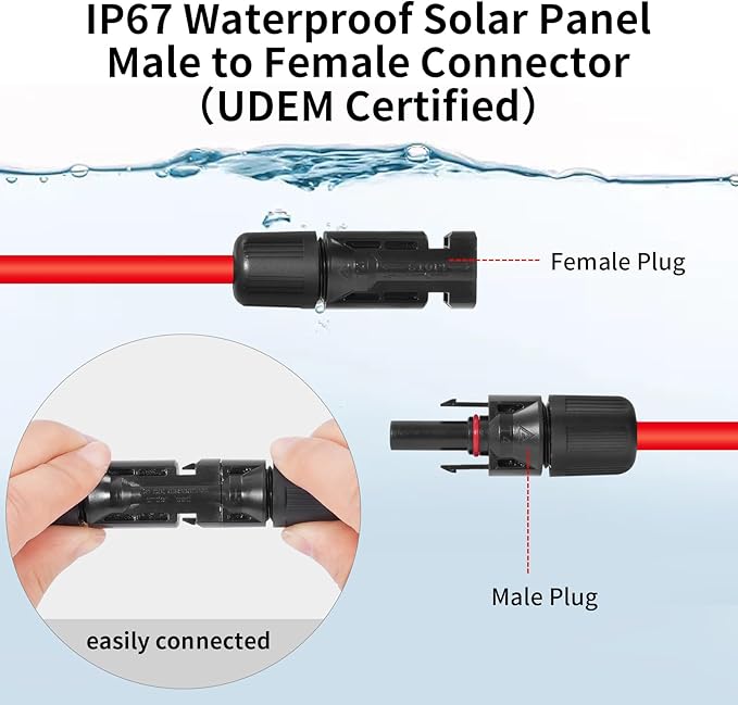 10AWG (6mm²) Solar Panel Extension Cable 100FT - Black & Red, Heavy Duty, Weather Resistant