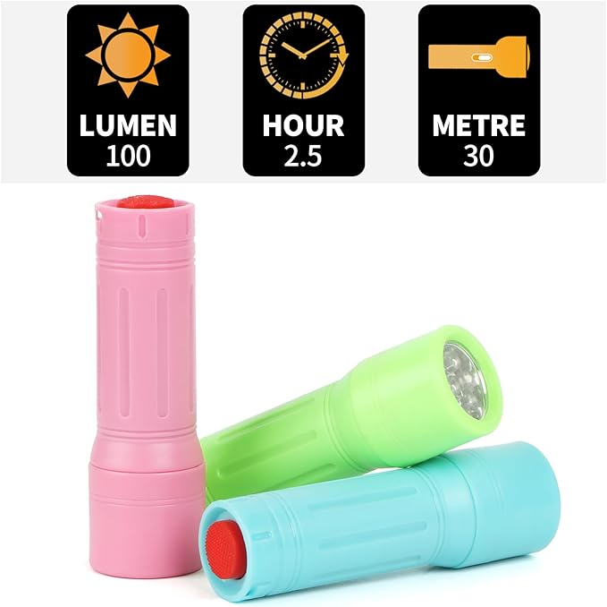 9-LED Mini Flashlight 6-Pack, Small Multicolor Flashlights with Lanyard, 18 AAA Batteries Included