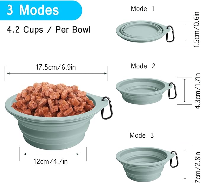 PetBonus 2-Pack Large Silicone Collapsible Dog Bowls, 34oz/1000ml BPA Free Portable Foldable Travel
