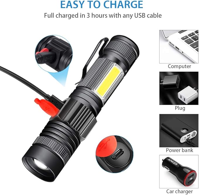 Rechargeable LED Flashlights, Magnetic Flashlight Super Bright Tactical Flashlight with