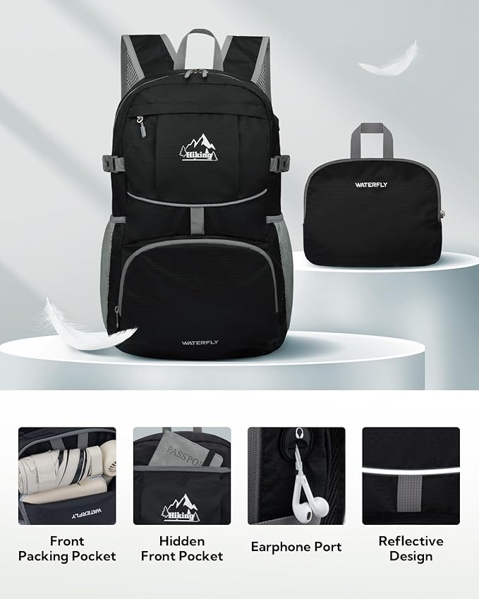 WATERFLY Hiking Foldable Daypack Backpack: 25/35L Ultra Lightweight Packable Waterproof Outdoor