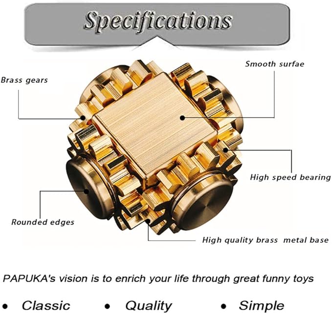 Pure Brass Cube Gears Linkage Anti-Anxiety Fidget Spinner Toy,Metal DIY EDC Meditation Break Bad