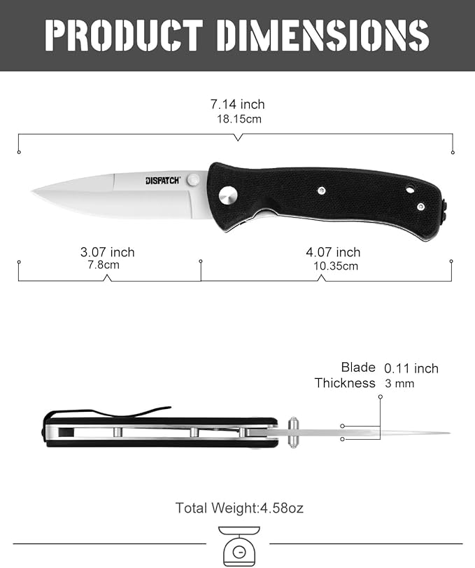 Folding Pocket Knife with Clip, 3" 8Cr13MoV Steel Drop Point Blade with G10 Handle, Liner Lock