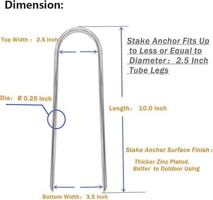 10inch Trampoline Stakes Heavy Duty Trampoline Parts Wind Stakes U Type 8pcs Ground Anchors High