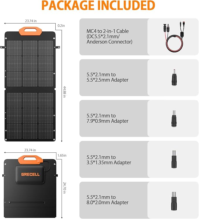GRECELL 100W Solar Panel for Power Station Generator, 21.5V Portable Foldable Solar Panel with Fast